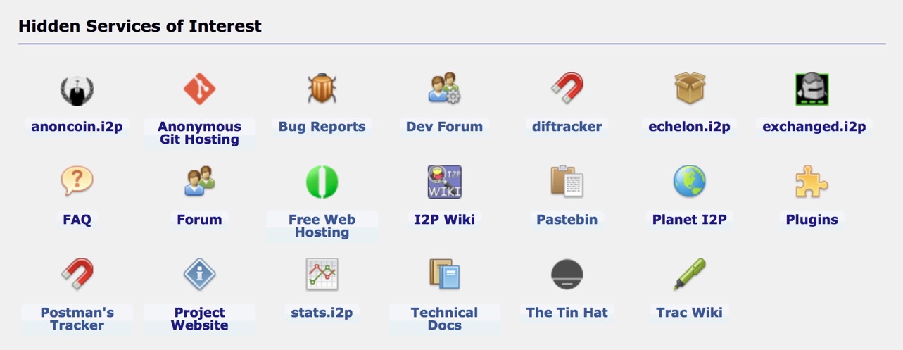 List of a few I2P hidden services