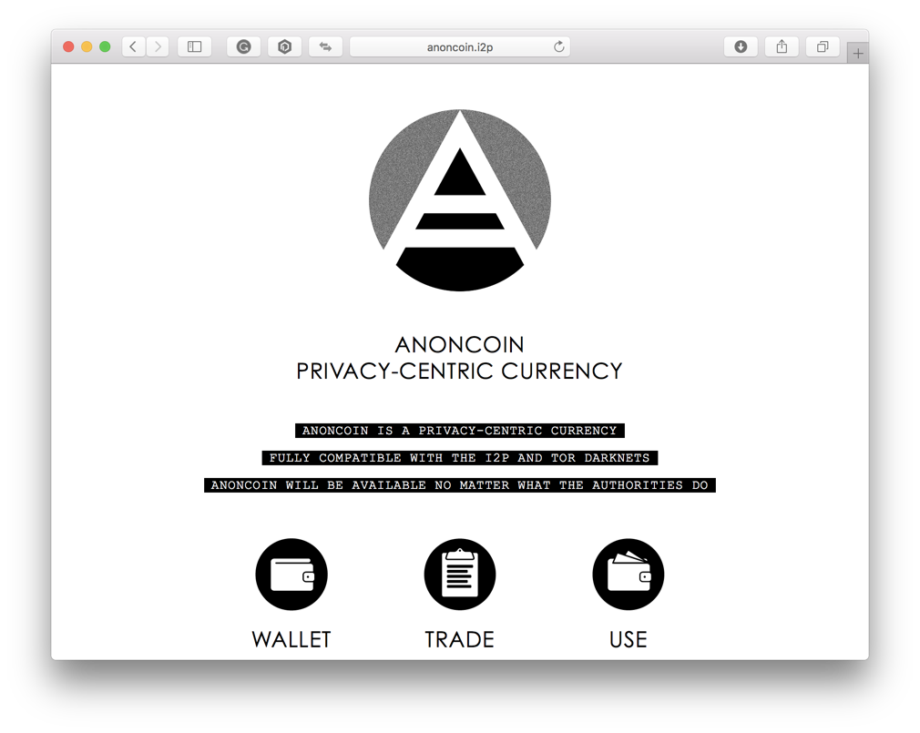 Homepage of a decentralized anonymous cryptocurrency Anoncoin