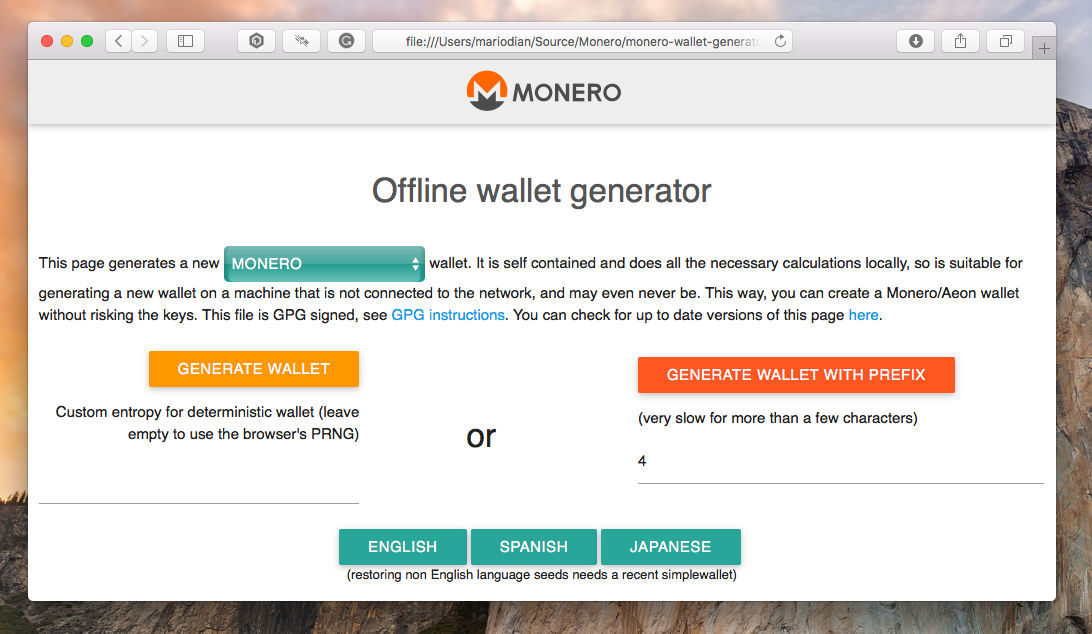 offline wallet generator monero