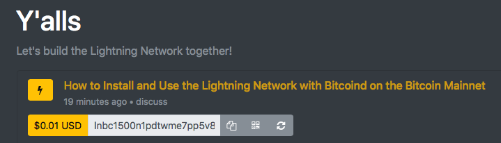 Y'alls Lightning Network payment request