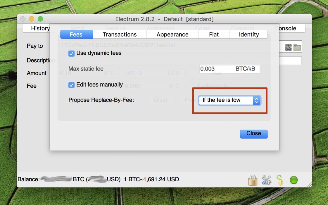 electrum dynamic fees slider