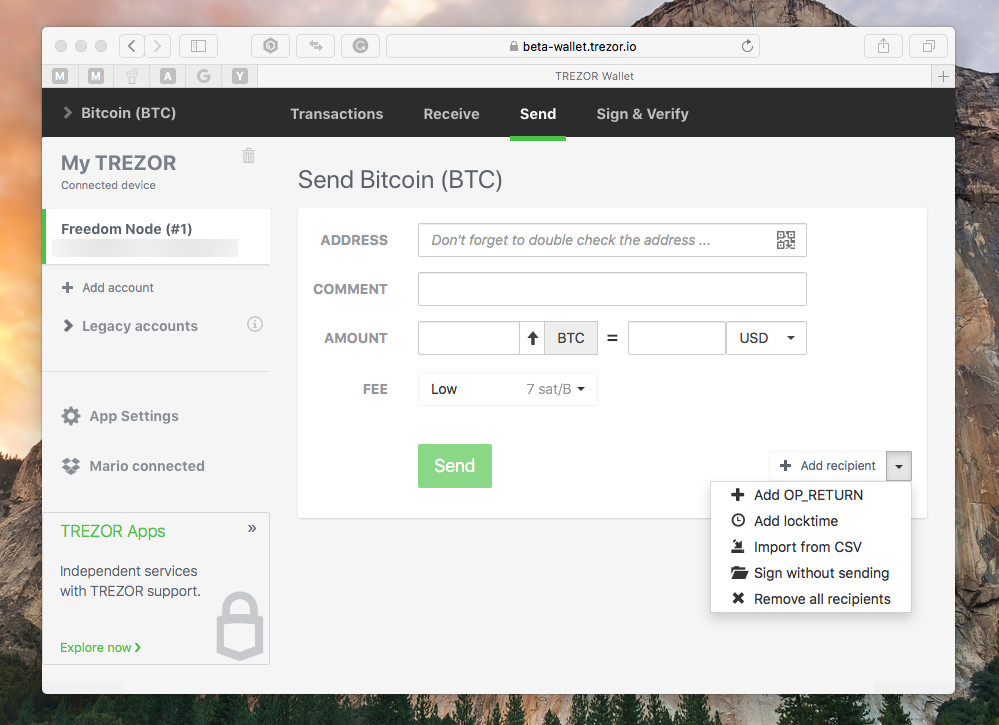 send bitcoin from kraken to trezor